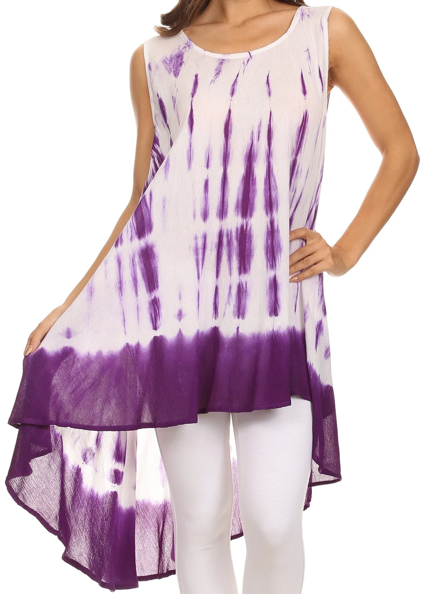 Sakkas Rae Mid Length Tie Dye Hi Low Dress / Cover Up