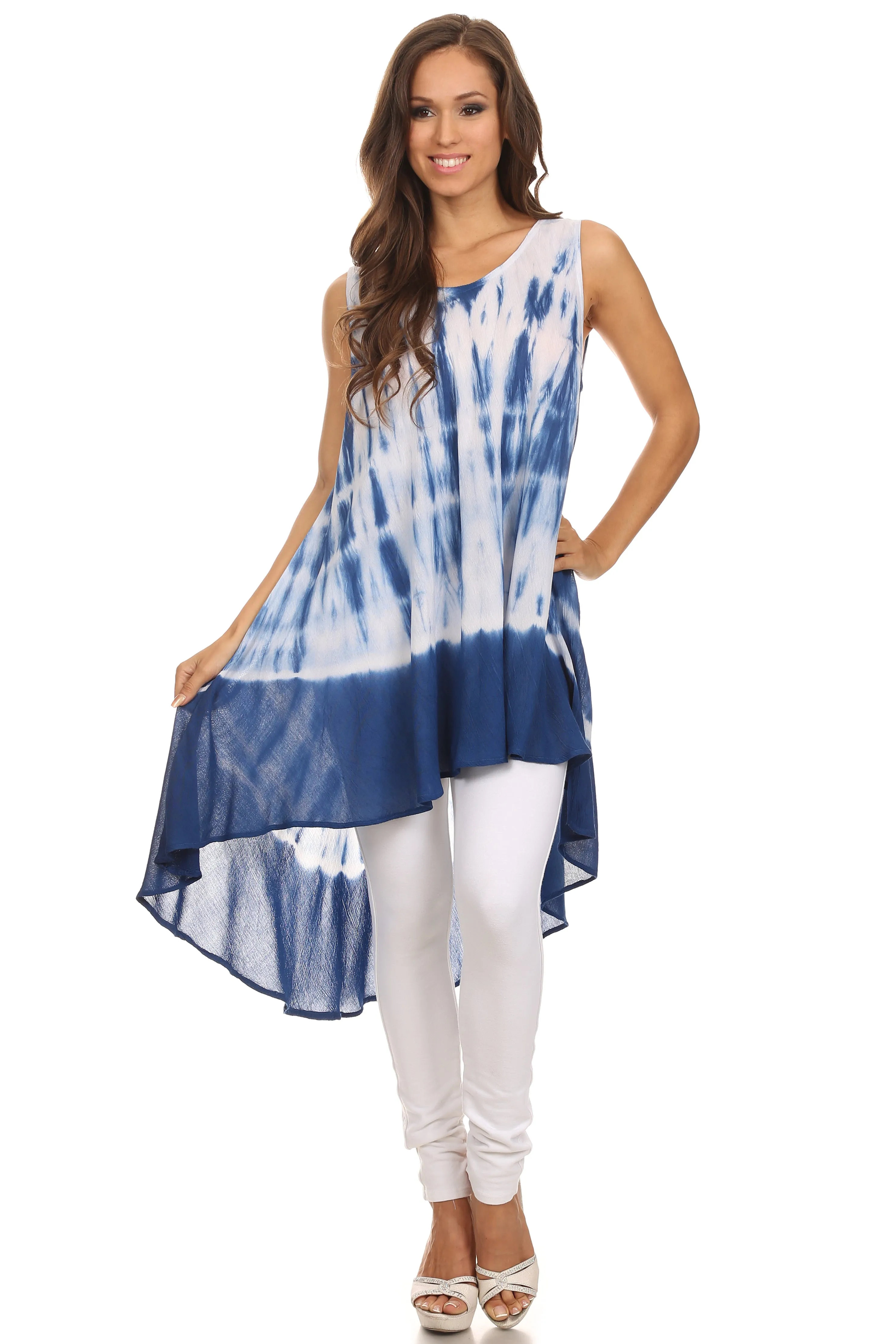 Sakkas Rae Mid Length Tie Dye Hi Low Dress / Cover Up