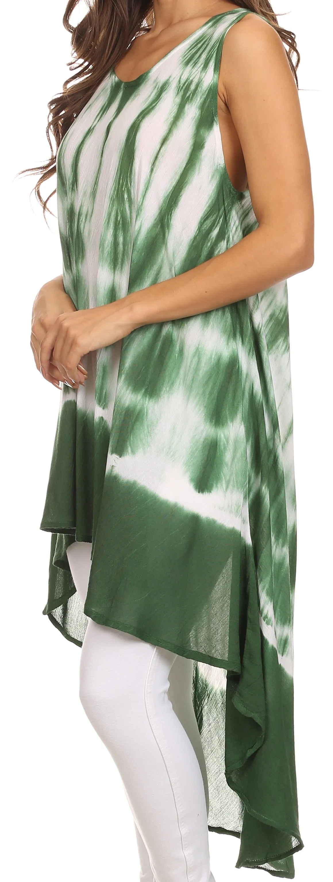 Sakkas Rae Mid Length Tie Dye Hi Low Dress / Cover Up