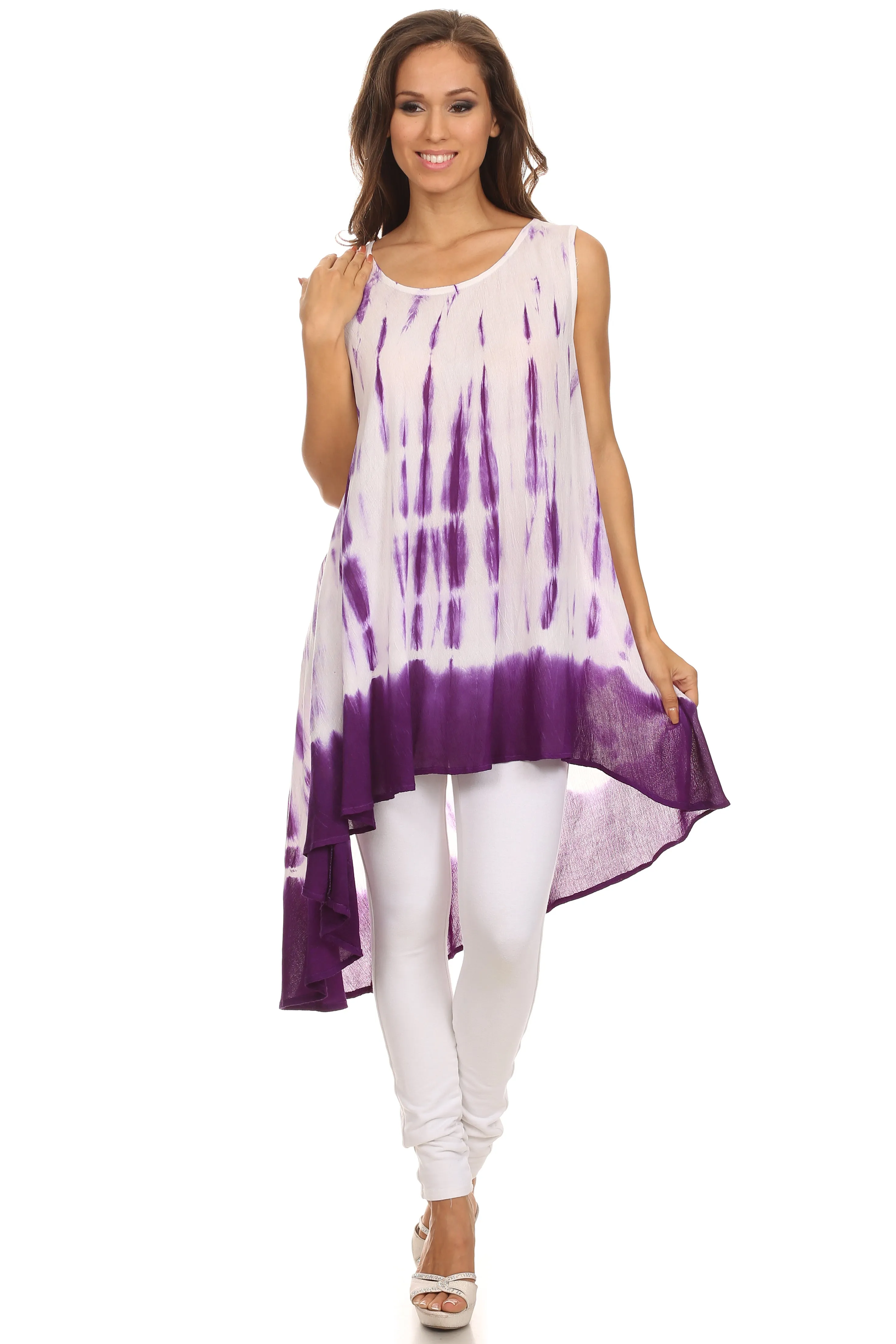 Sakkas Rae Mid Length Tie Dye Hi Low Dress / Cover Up