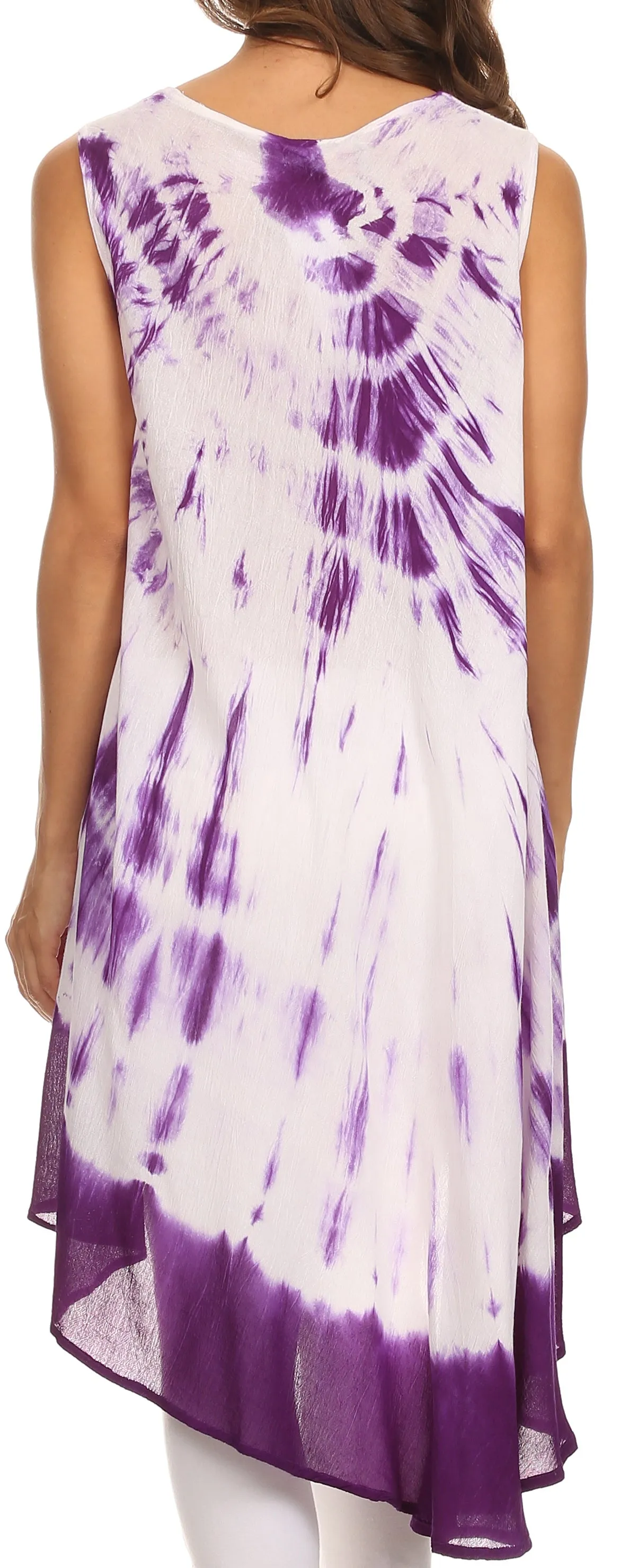 Sakkas Rae Mid Length Tie Dye Hi Low Dress / Cover Up