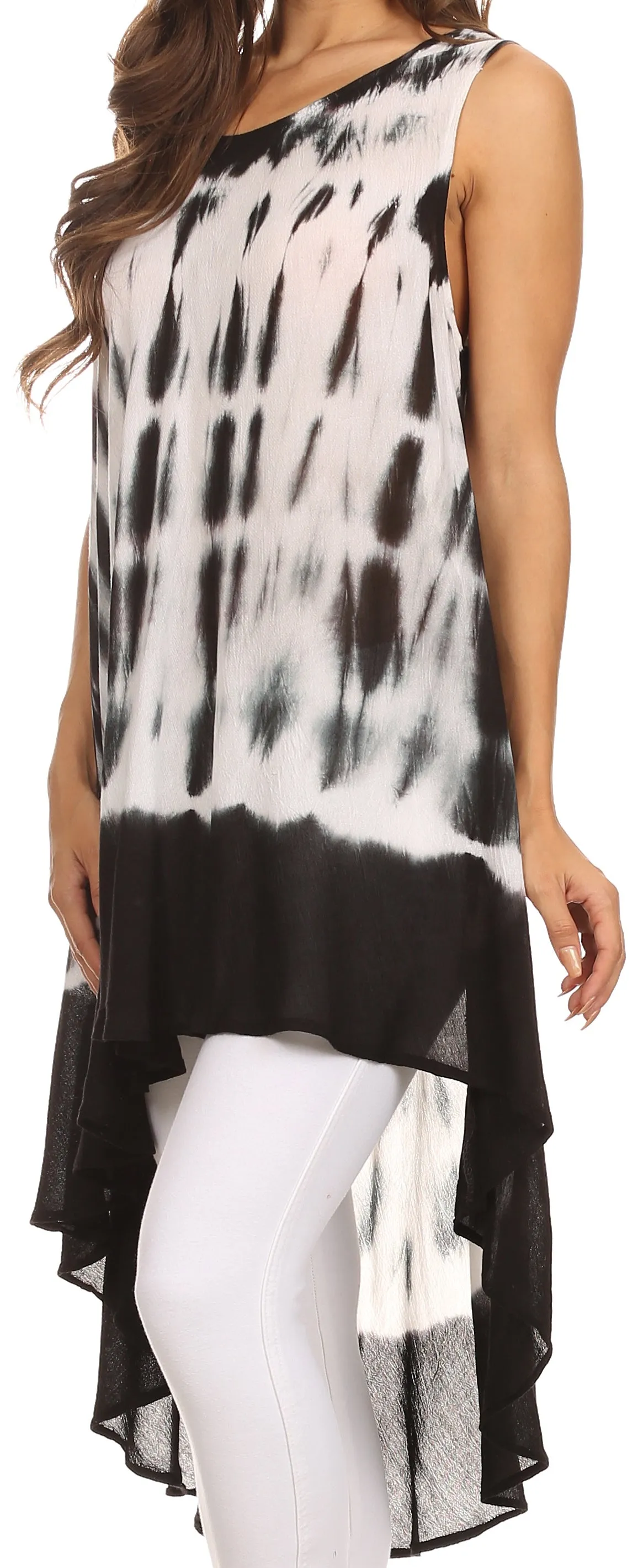 Sakkas Rae Mid Length Tie Dye Hi Low Dress / Cover Up