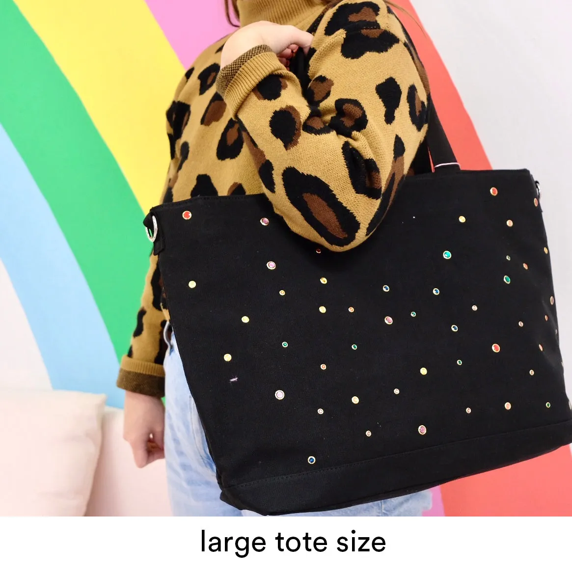 Small Black Rhinestone Personalized Tote Bag