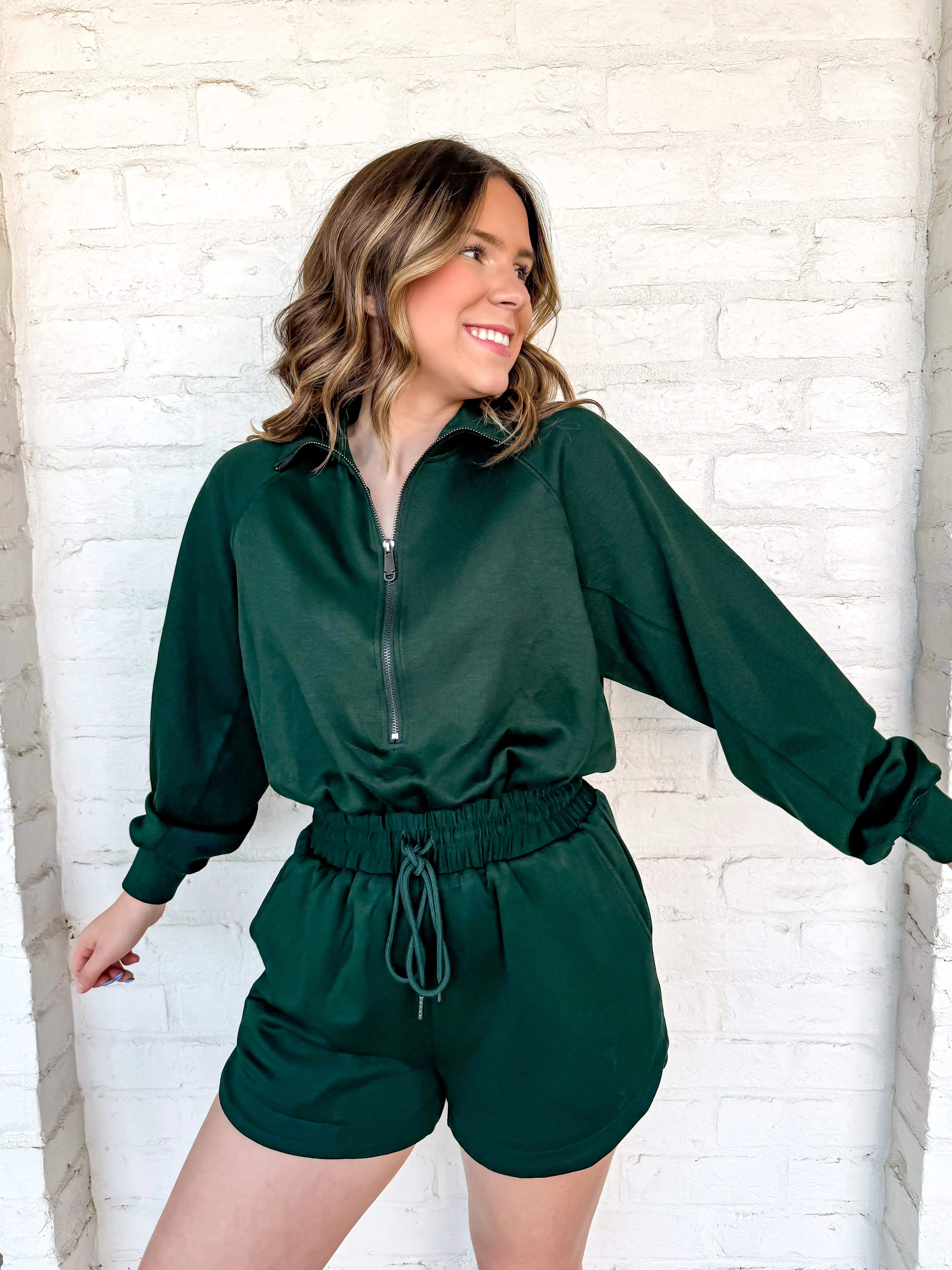 Spice Up Your Fall Romper Hunter Green