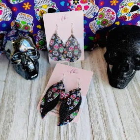 Sugar Skull Faux Leather Teardrop Ear Bling Two Styles Available