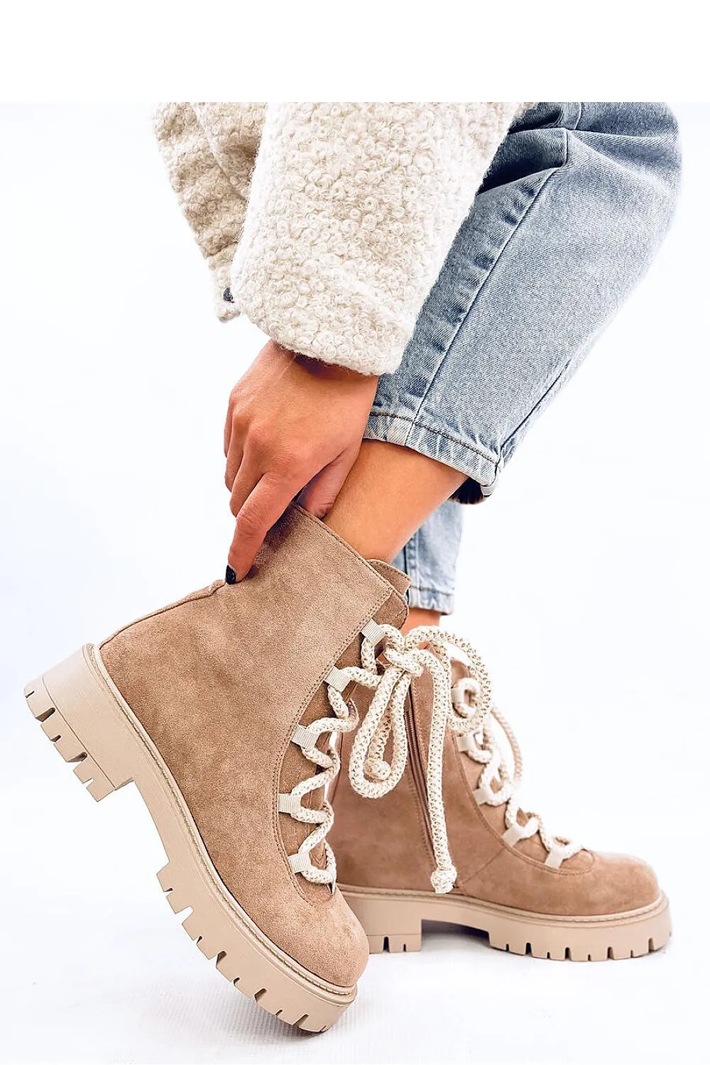 TEEK - Beige Thick Rope Lace Suede Touch Boots