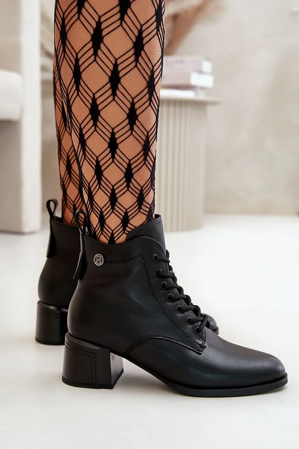 TEEK - Black Laced Smooth Heel Boots