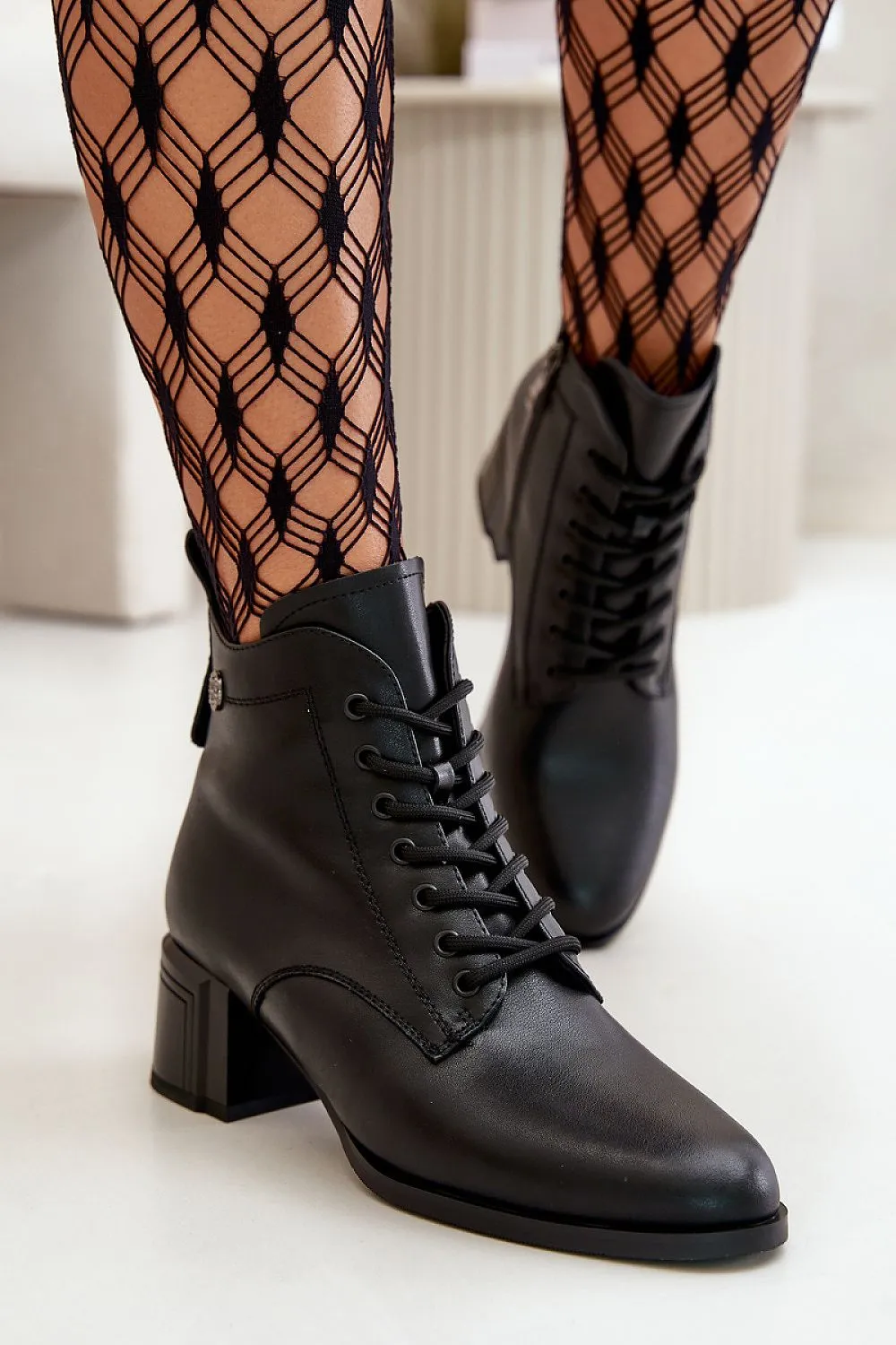 TEEK - Black Laced Smooth Heel Boots