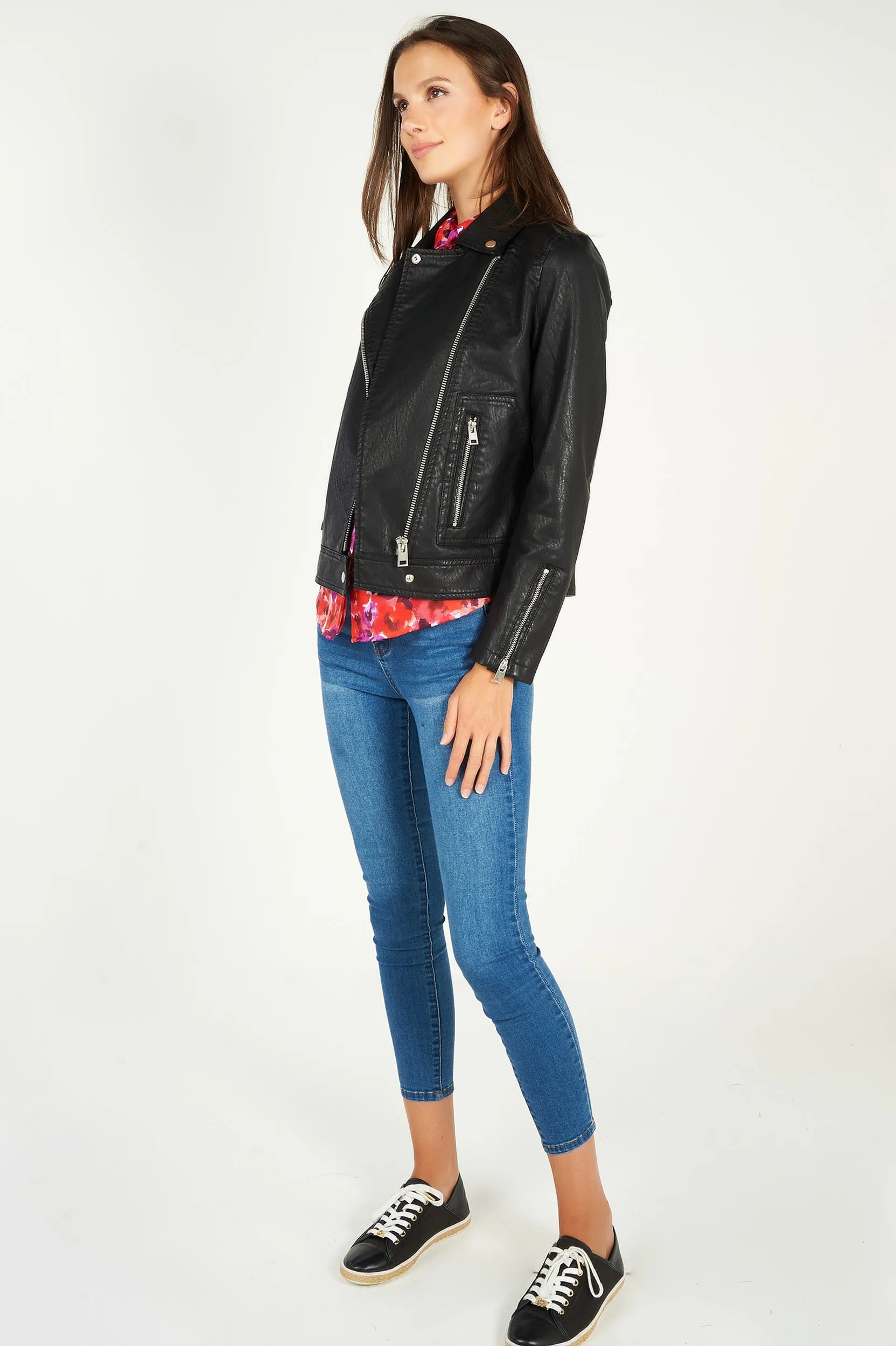 Veste moto en faux cuir - TRUDI-W2 - (E-B7)