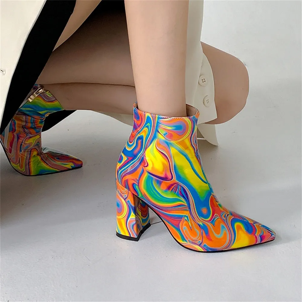 Vibrant Marble Pattern Pointed Toe Chelsea Boots