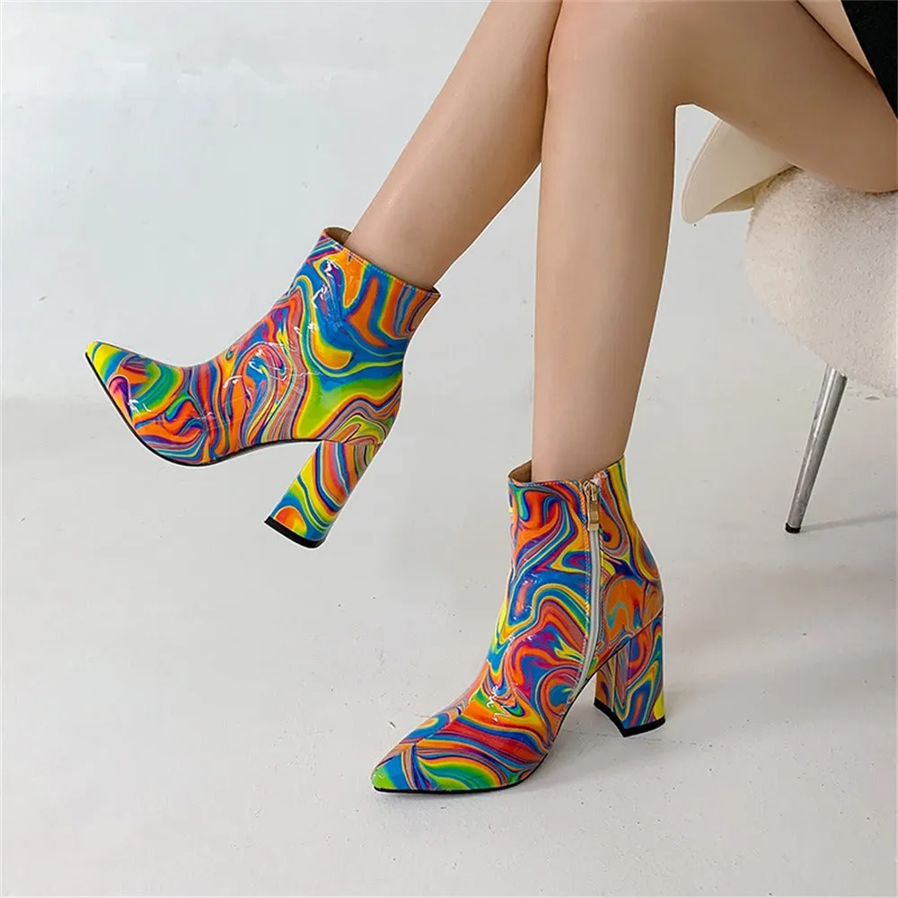 Vibrant Marble Pattern Pointed Toe Chelsea Boots