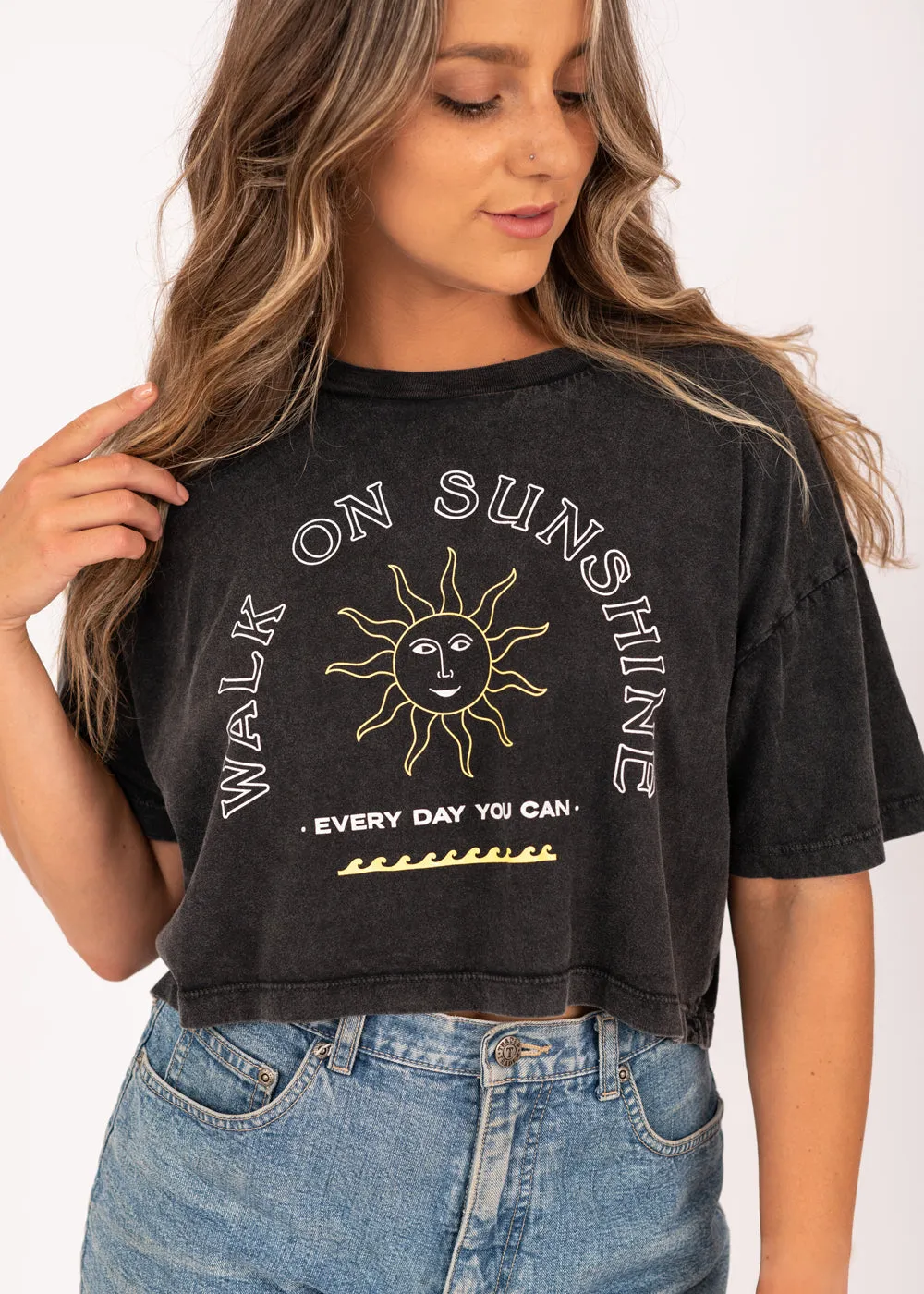 Walk On Sunshine Crop Tee in Charcoal Grey