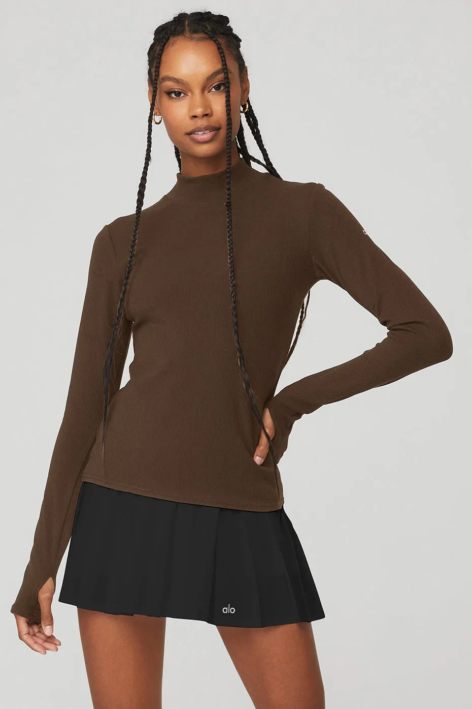 Wellness Rib Mock Neck Long Sleeve - Espresso