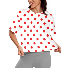 White With Red Polka Dots Women's Cropped T-shirt