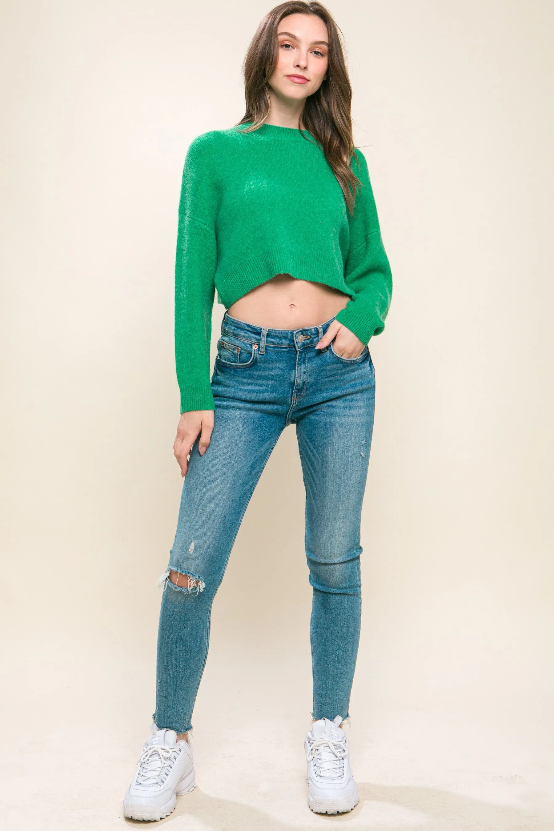 Women's Soiled Color Wool blend cropped sweater top