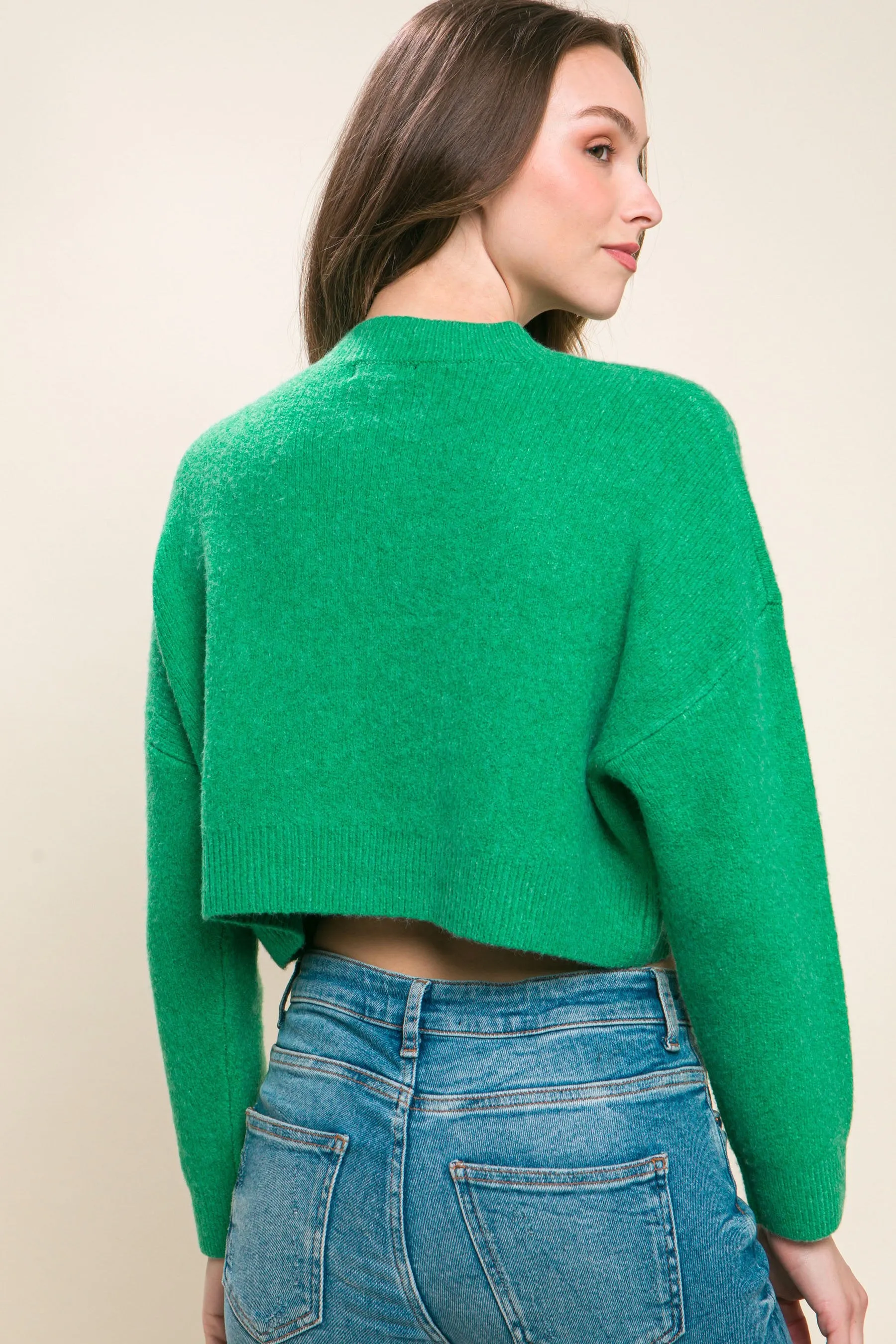 Women's Soiled Color Wool blend cropped sweater top