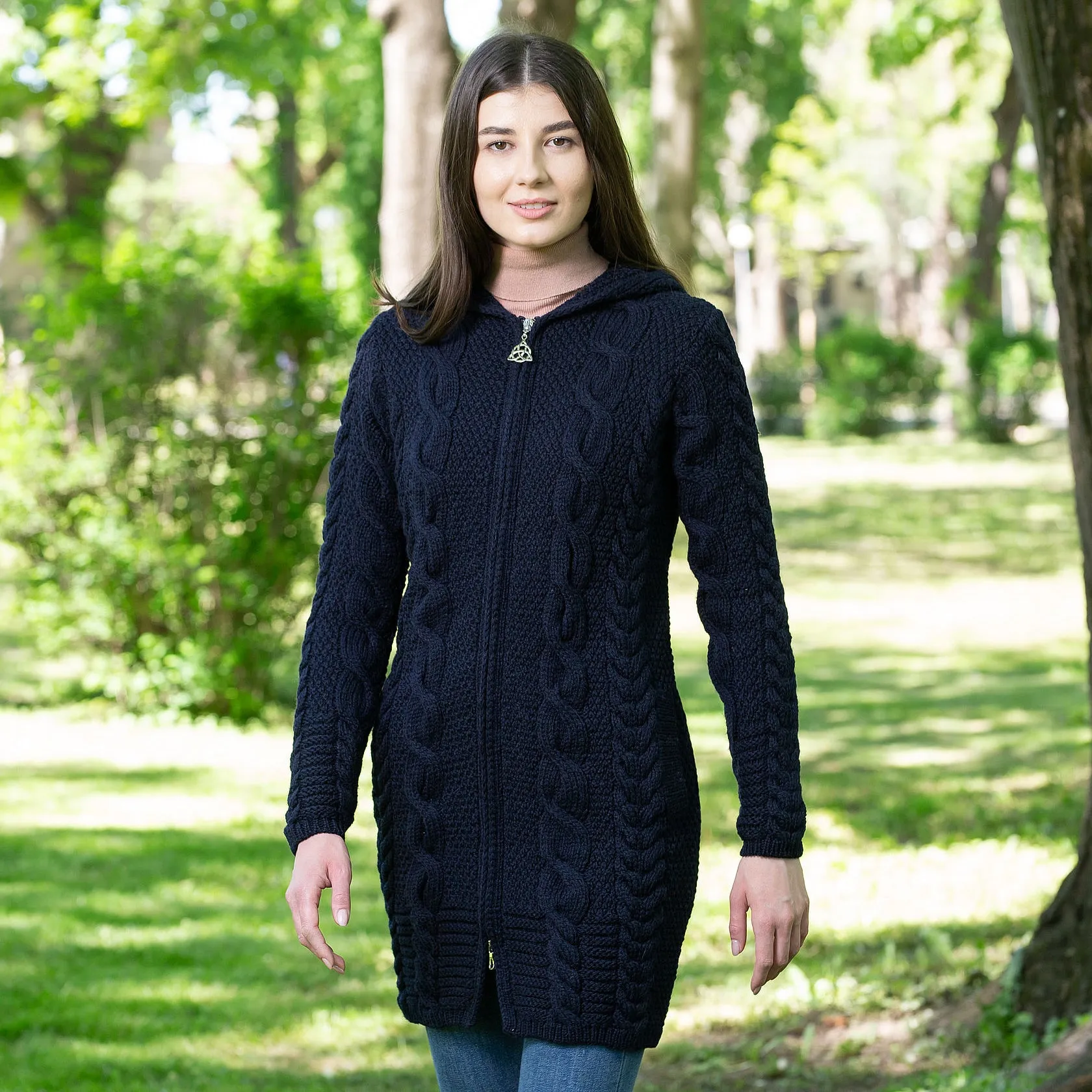 Women's Zipper Irish Cardigan with Hood