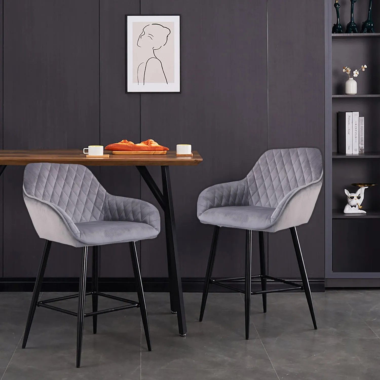 Èze Grey Crushed Velvet Bar Stool